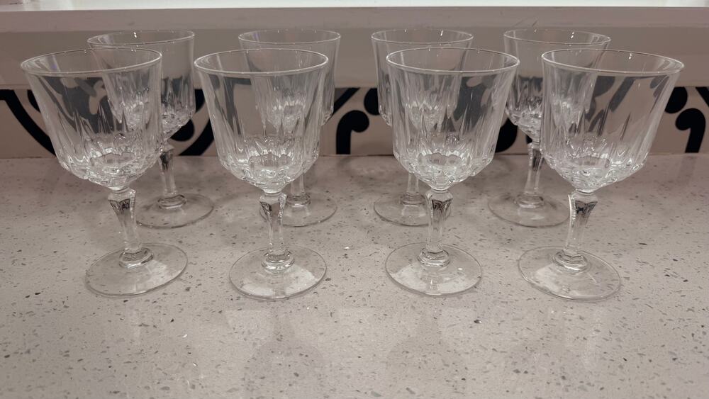 Vintage 1970s Salem French Lead Crystal Wine Goblets Set of 8 France